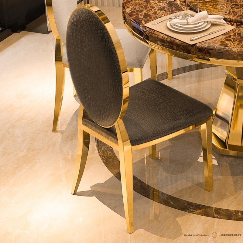 经典豪华黑色餐椅和特色椅软垫PU皮革金色不锈钢2件套