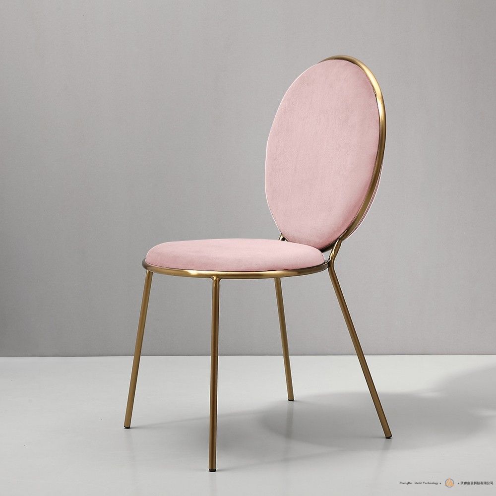 现代可爱的圆形粉红色天鹅绒装饰金色餐厅椅金属框架2件套