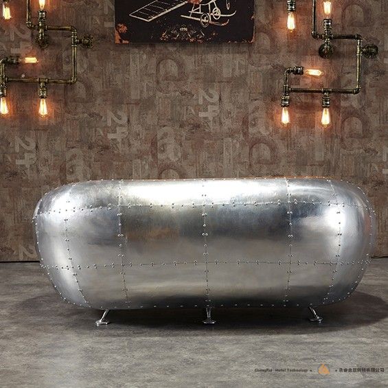 飞行员双人沙发带钉头装饰的工业双人沙发棕色人造皮革飞机铝合金双人座椅