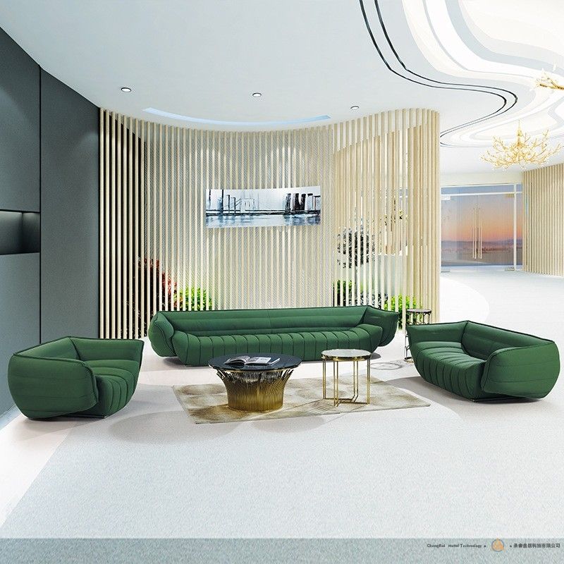 现代94英寸软垫沙发槽簇绒沙发绿色皮革织物沙发3座沙发