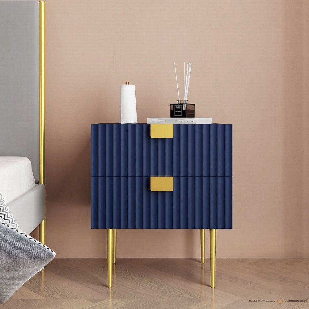 白色现代2屉卧室床头柜床头柜不锈钢底座