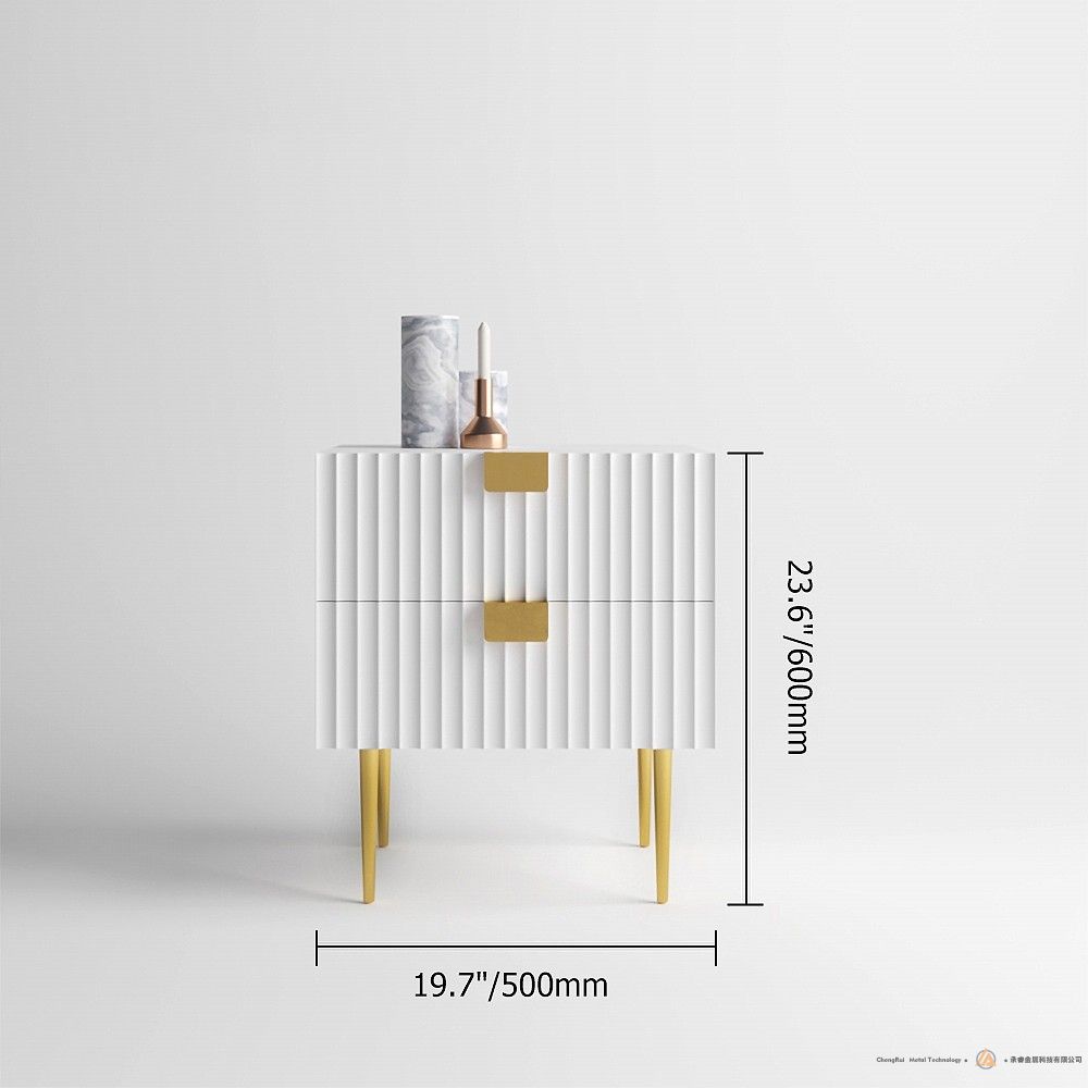白色现代2屉卧室床头柜床头柜不锈钢底座