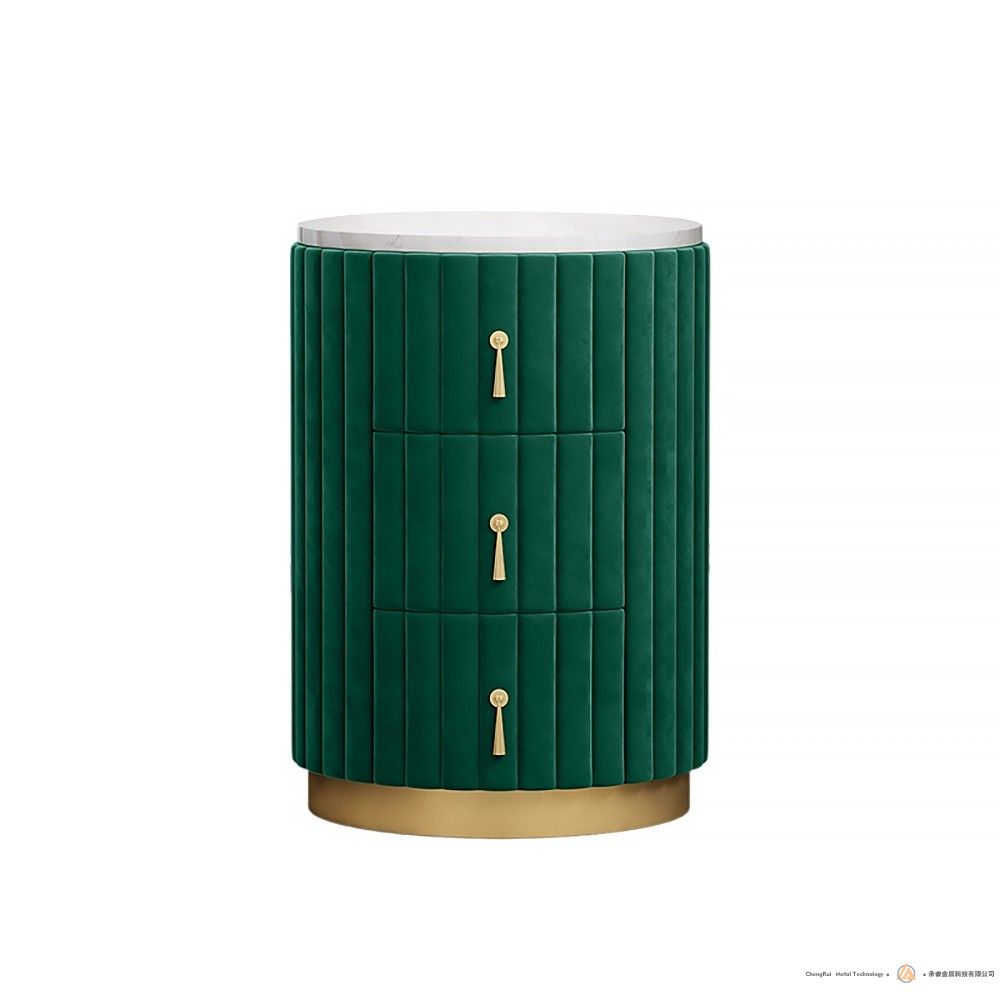 蓝色现代天鹅绒2抽屉床头柜金色卧室床头柜