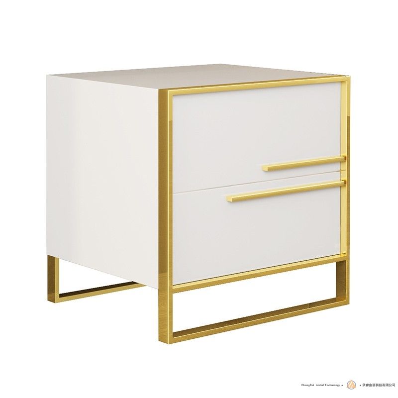 现代2抽屉金色白漆床头柜