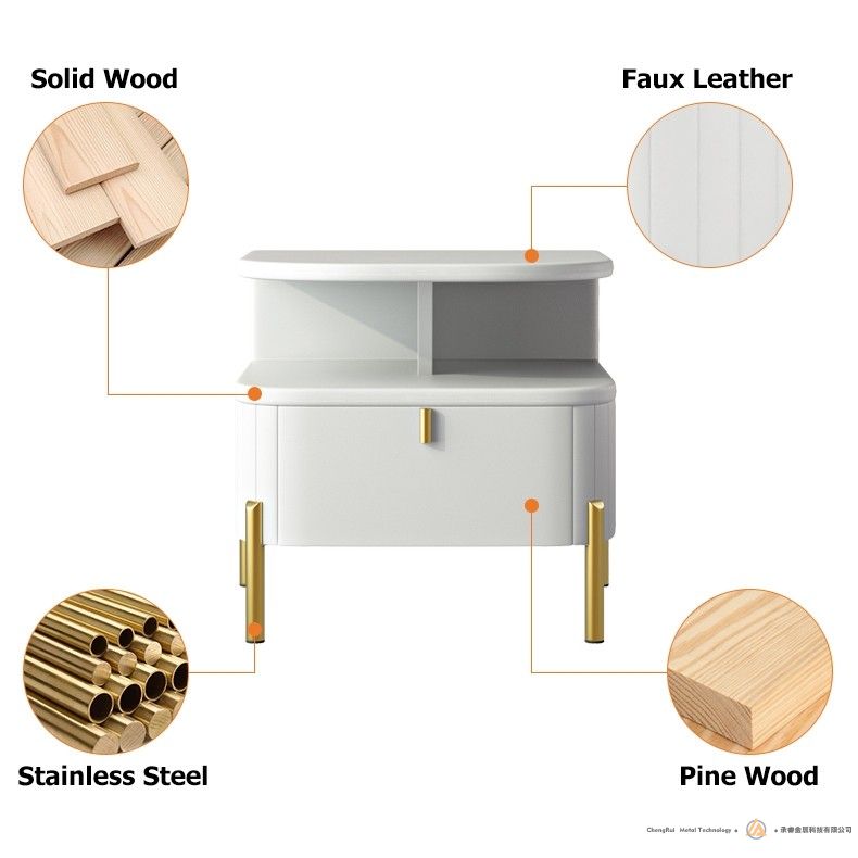 white__1Chic White Faux Leather Nightstand Modern Bedside Table with Storage 1-Drawer 白色床头柜白色仿皮革床头柜带