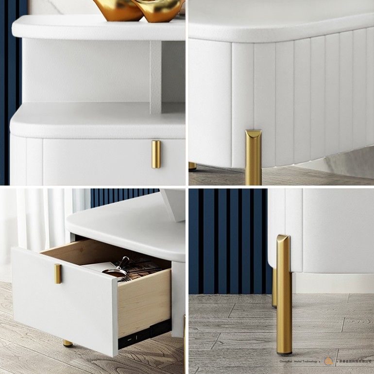 white__1Chic White Faux Leather Nightstand Modern Bedside Table with Storage 1-Drawer 白色床头柜白色仿皮革床头柜带