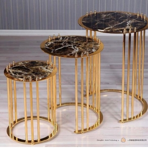 不锈钢镀金大理石边角几