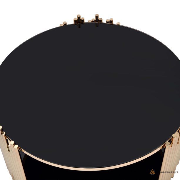 Acme Furniture Tanquin Coffee Table, Black Glass & Gold_广东承睿金属科技现代家居设计图库